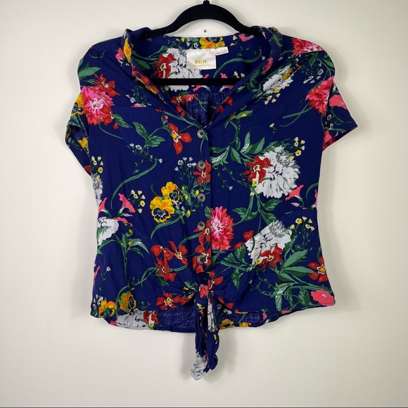 Anthropologie Tops - Maeve Anthropologie Women’s Blue Floral button Up With collar size 8